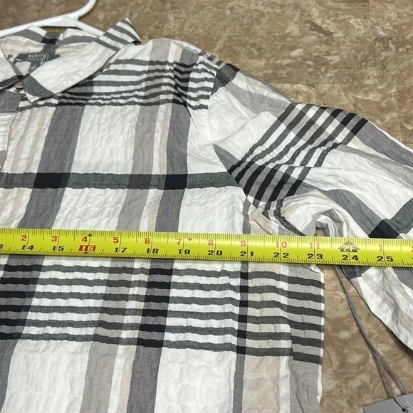 HABITAT LG & XL gauzy crinkle button  down shirt,black & white plaid, hi low - Picture 11 of 16